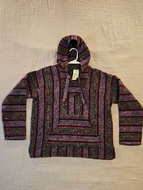 Öland Striped Baja-Style Crewneck Hoodie - Purple, Black, Red, Gray